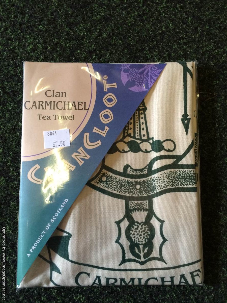 Clan Carmichae Broken Spear Tea Towel in packet